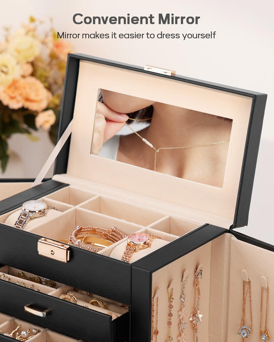 Homde jewelry storage with mirrored design and lockable case