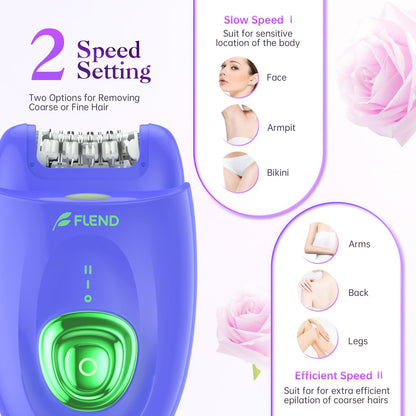 Epilator — Cordless device with shaver head and trimmer for smooth results