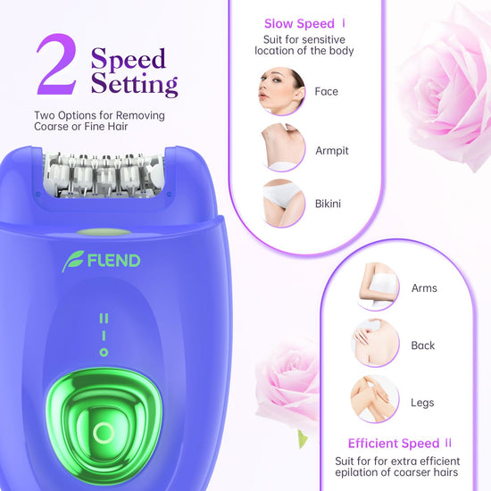 Epilator — Cordless device with shaver head and trimmer for smooth results