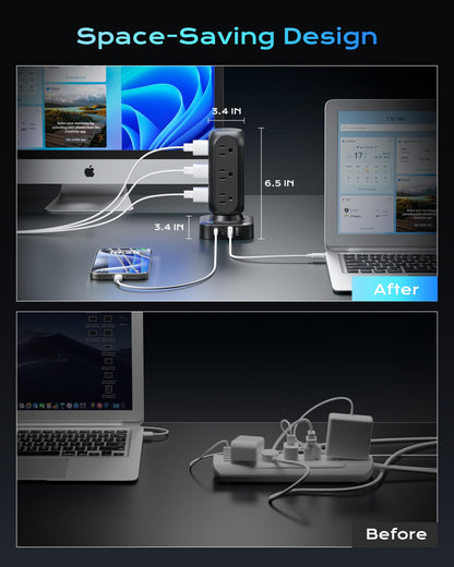 TenTrend power strip — flat plug with 12 AC outlets and 8 USB ports (4 USB-C)