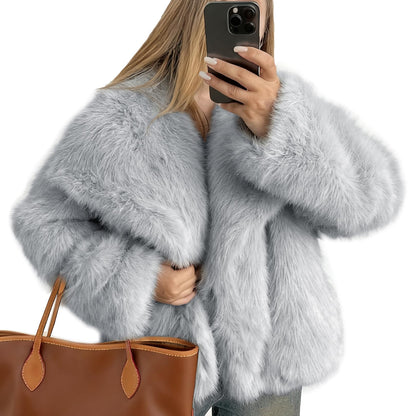 Flygo women's faux fur coat — fluffy faux fur jacket for winter wear
