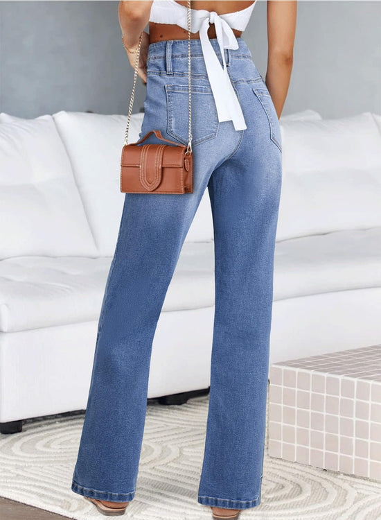 Astylish wide leg jeans - High waisted stretchy denim with pockets