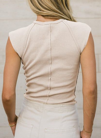 Shirt — Casual crewneck cap sleeve ribbed summer tee by Sidefeel