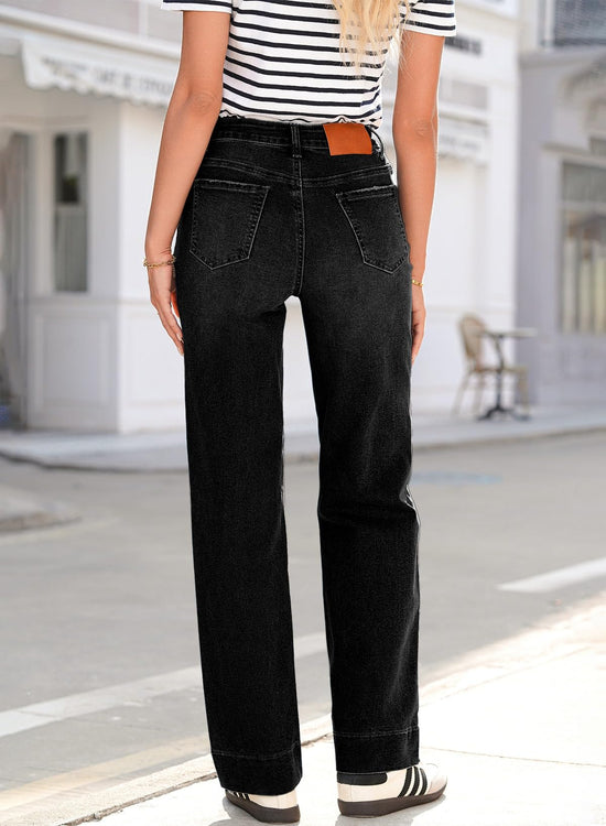 PANTS — High waisted wide leg denim with drawstring