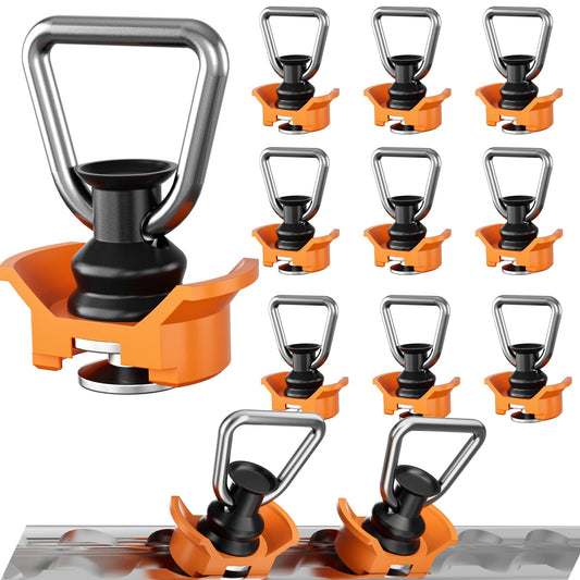 vandrabase 10 Pcs L Track Stud Fittings with D Rings, Heavy Duty 1333lbs Capacity Single Stud Tie Down Anchors, Aluminum Spring Loaded L Track Fittings for Trailer, Van,Truck,Cargo Management - Orange