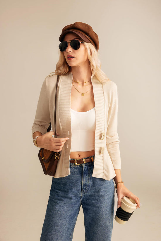 Grace Karin women cardigan sweater - Long sleeve cropped peplum coat