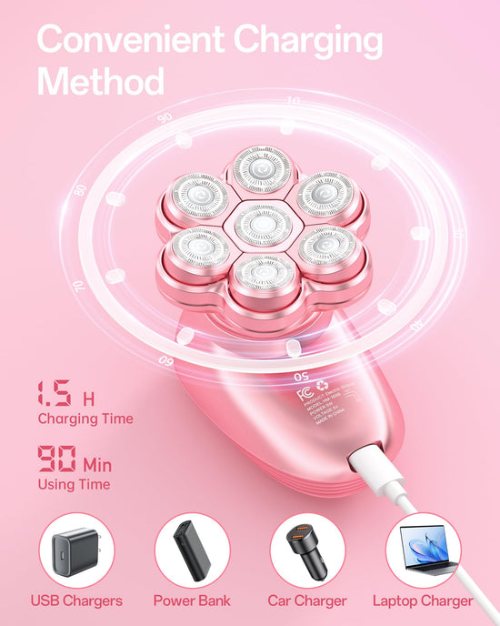 5-in-1 Electric Razors for Women, 7D Magnetic Heads Full Body Shaver, Waterproof Wet Dry Hair Remover with LED Display, Rechargeable Bikini Trimmer for Underarms, Face, Legs, Lips, Arms (Pink)