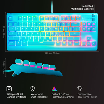 SteelSeries RGB gaming keyboard — tenkeyless design with 8-zone illumination