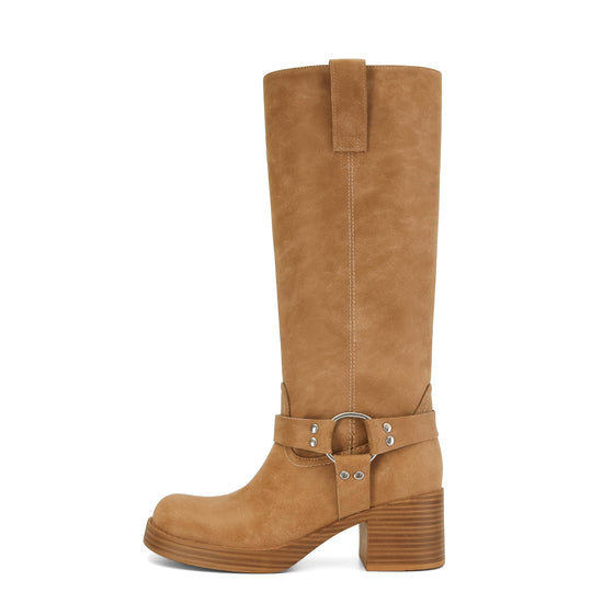 XBKXMK knee high riding boots with chunky heel and wide calf