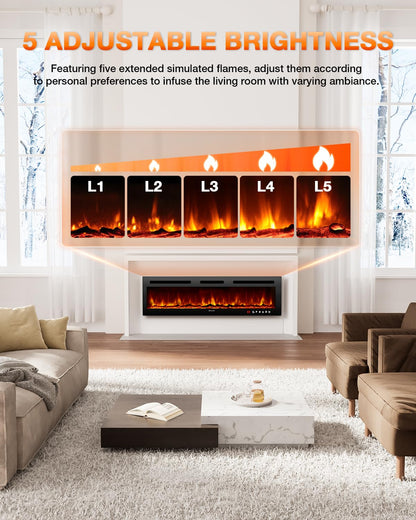 VISVEIL 60 inch electric fireplace with adjustable heat settings and remote control.