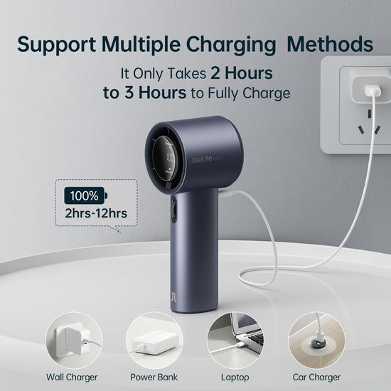 JISULIFE handheld fan - Extreme cooling output with digital display and fast charge