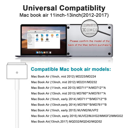 45W Charger for MacBook Air, 45W Magnetic2 T-Tip Power Adapter Charger Replacement for Mac Air 11/13 Inch (Between 2012-2017)