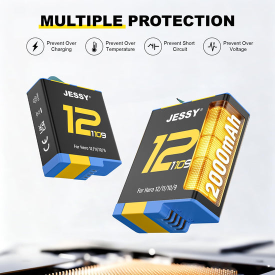 JESSY 2000mAh Battery Charger Kits for GoPro Hero 12 11 10 9 Black, 3 Pack Replacement Batteries and 3-Channel Type-C Battery Charge Case for Go Pro 12 11 10 9 Original Batteries Accessories