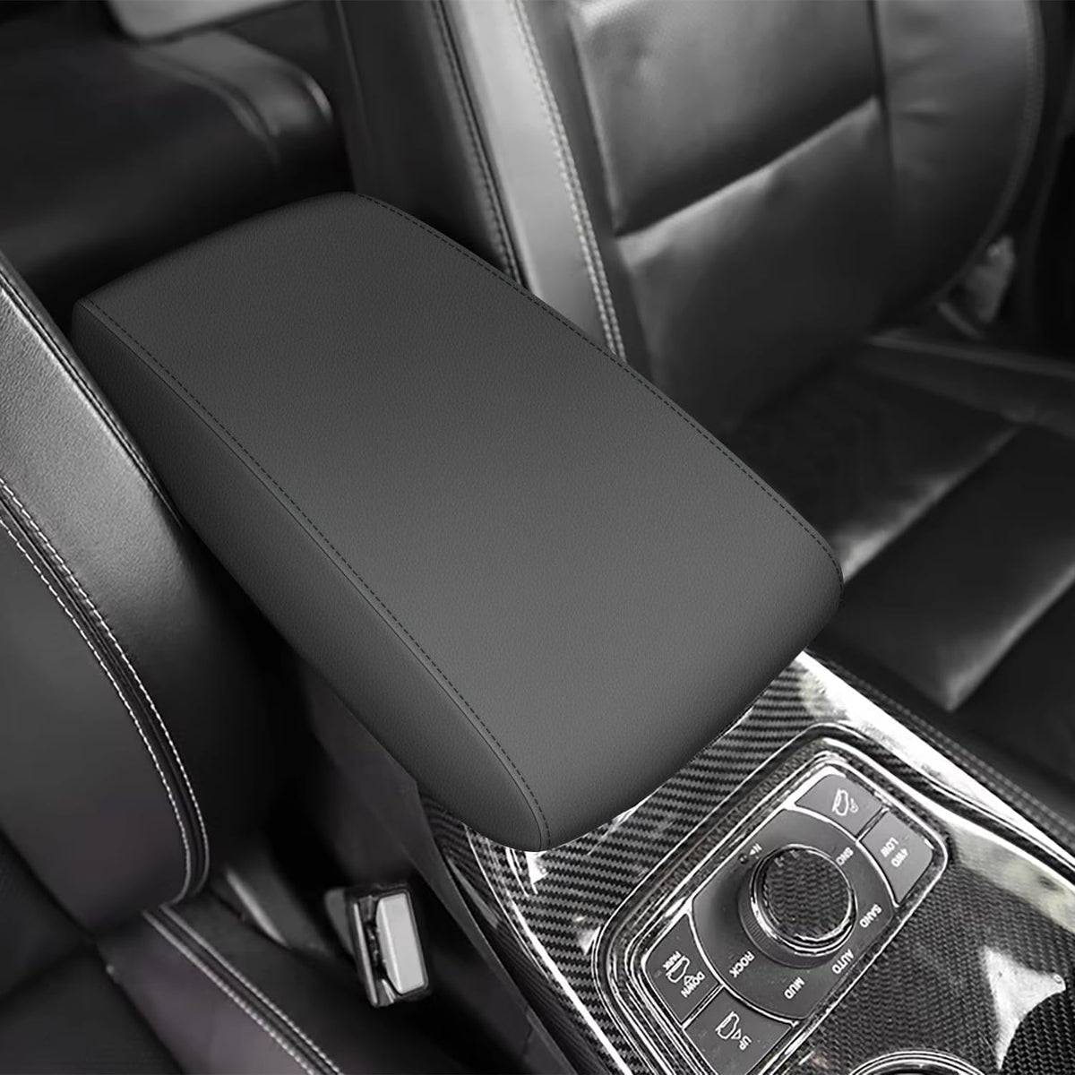 AOMSAZTO black leather armrest covers for Grand Cherokee 2011-2021 Jeep console cushion