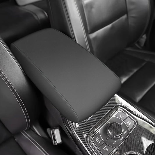 AOMSAZTO black leather armrest covers for Grand Cherokee 2011-2021 Jeep console cushion