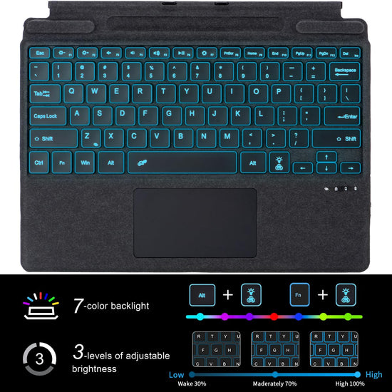 Sooguard Microsoft Surface Pro Keyboard for 11/10/9/8/X, 13" Ultra-Thin Detachable Bluetooth Type Cover with 7-Color Backlit, Multi-Touch Trackpad & Pen Holder