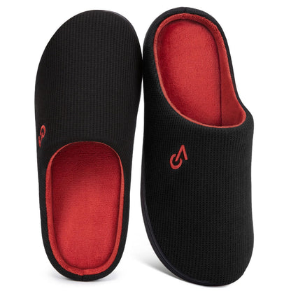 VeraCosy men's two-tone memory foam slippers — durable rubber sole for indoor outdoor use