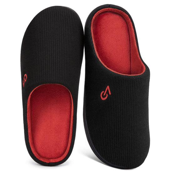 VeraCosy men's two-tone memory foam slippers — durable rubber sole for indoor outdoor use