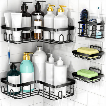 Moforoco corner shower caddy — self adhesive black bathroom shelf organizer