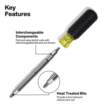 Klein Tools 11-in-1 screwdriver with cushion grip handle and bits set