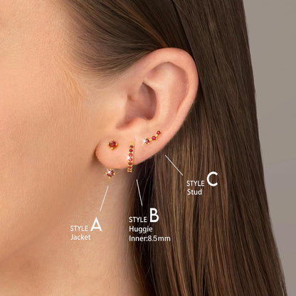 3 pairs dainty small 4th of July earrings — trendy birthstone stud huggie hoop set for women