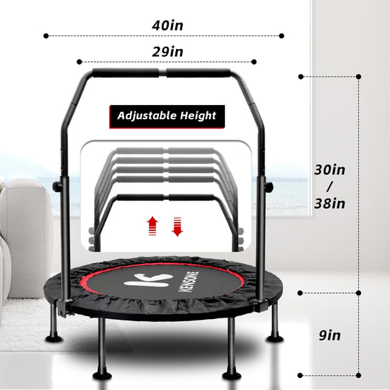 KENSONE foldable mini trampoline with adjustable foam handle, max load 450 lbs