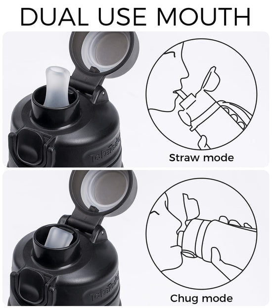 TakeToday collapsible water bottle — foldable silicone design with straw and strap