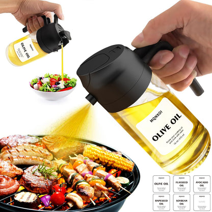 Bottle — 2 in 1 glass oil sprayer and dispenser with stickers, 16oz/470ml capacity