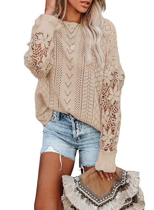 Dokotoo women's crochet lace long sleeve cable knit sweater