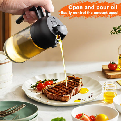 Bottle — 2 in 1 glass oil sprayer and dispenser with stickers, 16oz/470ml capacity