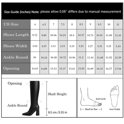 Modatope knee high boots — Chunky heel with side zipper and square toe design