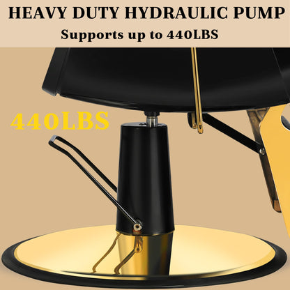 Hicomony Vintage Barber Chairs for Barbershop Reclining, Black Gold Professional Hydraulic Salon Chair for Hair Stylist, 360 Degrees Rolling Swivel, Heavy Duty All Purpose Beauty Tattoo Armchair