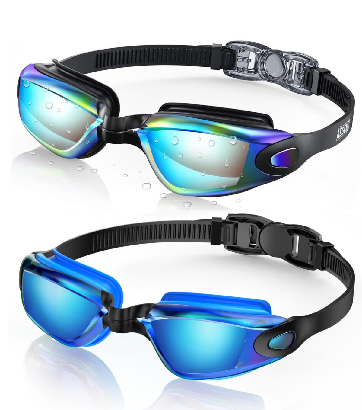 Aegend swim goggles - No leaking, anti-fog, UV protection, mirrored design for adults.