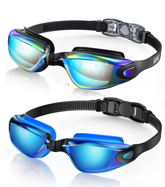 Aegend swim goggles - No leaking, anti-fog, UV protection, mirrored design for adults.