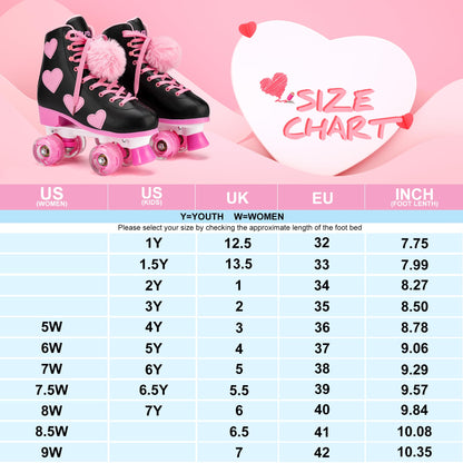 Ruthfot roller skates — Classic design with light up wheels and heart pattern