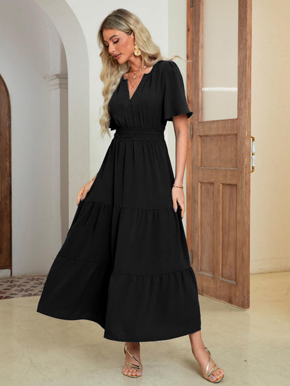 Amegoya dress - Short sleeve V neck maxi dress for formal occasions