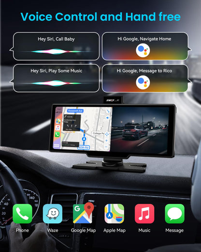 GPS or navigation system — Portable Apple Carplay screen with 10 inch display and 4K dash cam