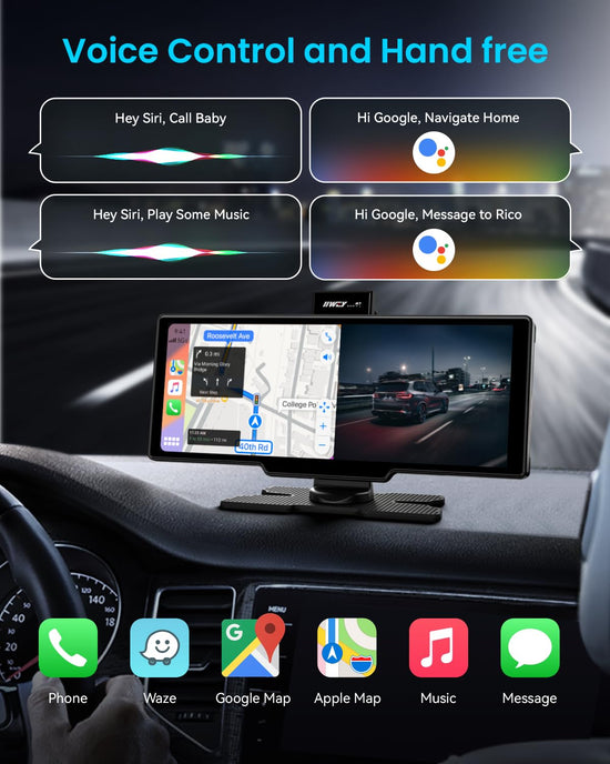 GPS or navigation system — Portable Apple Carplay screen with 10 inch display and 4K dash cam
