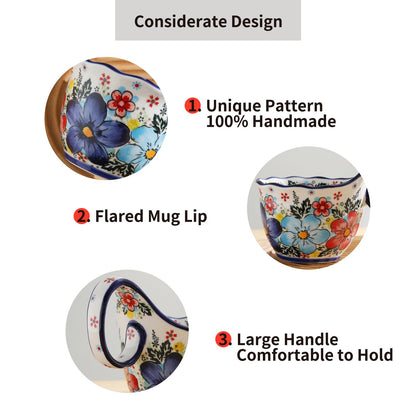 ALMA soup bowl with loop handle - Handpainted Polish pottery style, microwave safe