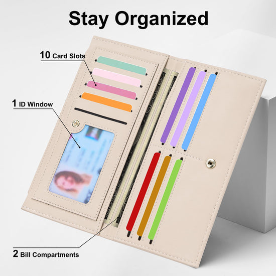 Tipmile bifold leather wallet with RFID blocking for women