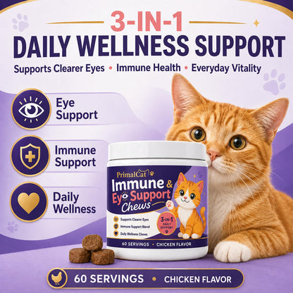 PrimalCat Immune & Eye Support, Chicken Flavor Upgraded Primal Cat Immune Chews, Cat Food, Supports Healthy Eyes and Immune Function 60 Chews (1 Pcs)