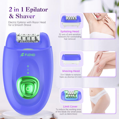 Epilator — Cordless device with shaver head and trimmer for smooth results