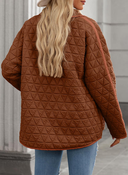 EVALESS coat — Lightweight diamond quilted puffer with open front design