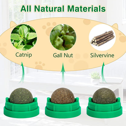 SINROBO 3 Pack Catnip Balls, Catnip Ball for Cats Wall, Edible Kitty Toys for Cats Lick, Safe Healthy Kitten Chew Toys, Teeth Cleaning Dental Cat Toys, Cat Wall Treats (1, Green)