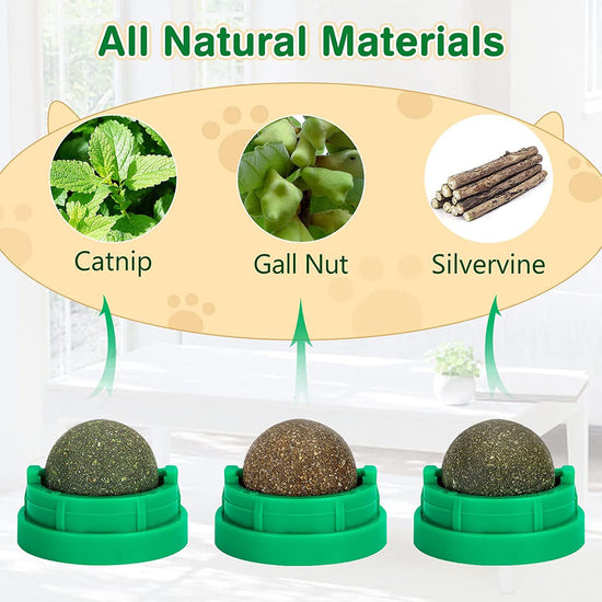 SINROBO 3 Pack Catnip Balls, Catnip Ball for Cats Wall, Edible Kitty Toys for Cats Lick, Safe Healthy Kitten Chew Toys, Teeth Cleaning Dental Cat Toys, Cat Wall Treats (1, Green)