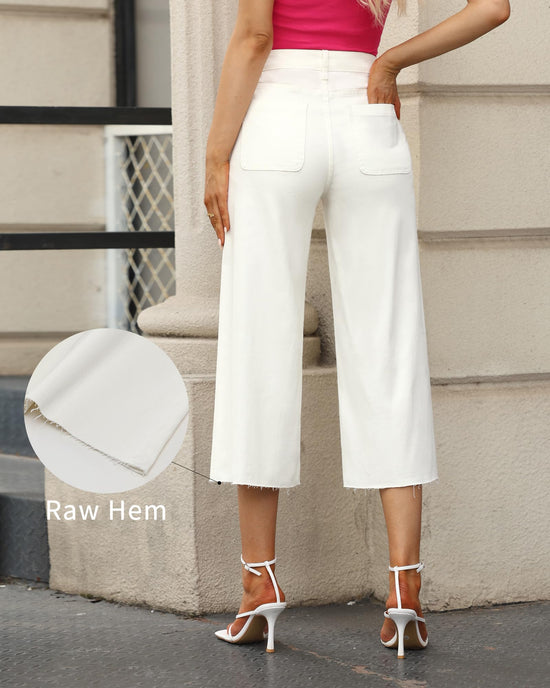 GRAPENT wide leg denim capri pants with raw hem and high waist