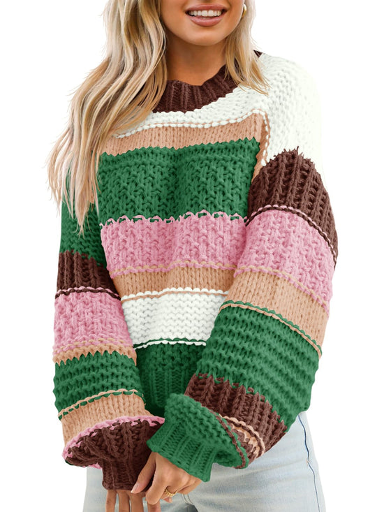 Saodimallsu women's sweater — Color block chunky knit cropped pullover tops