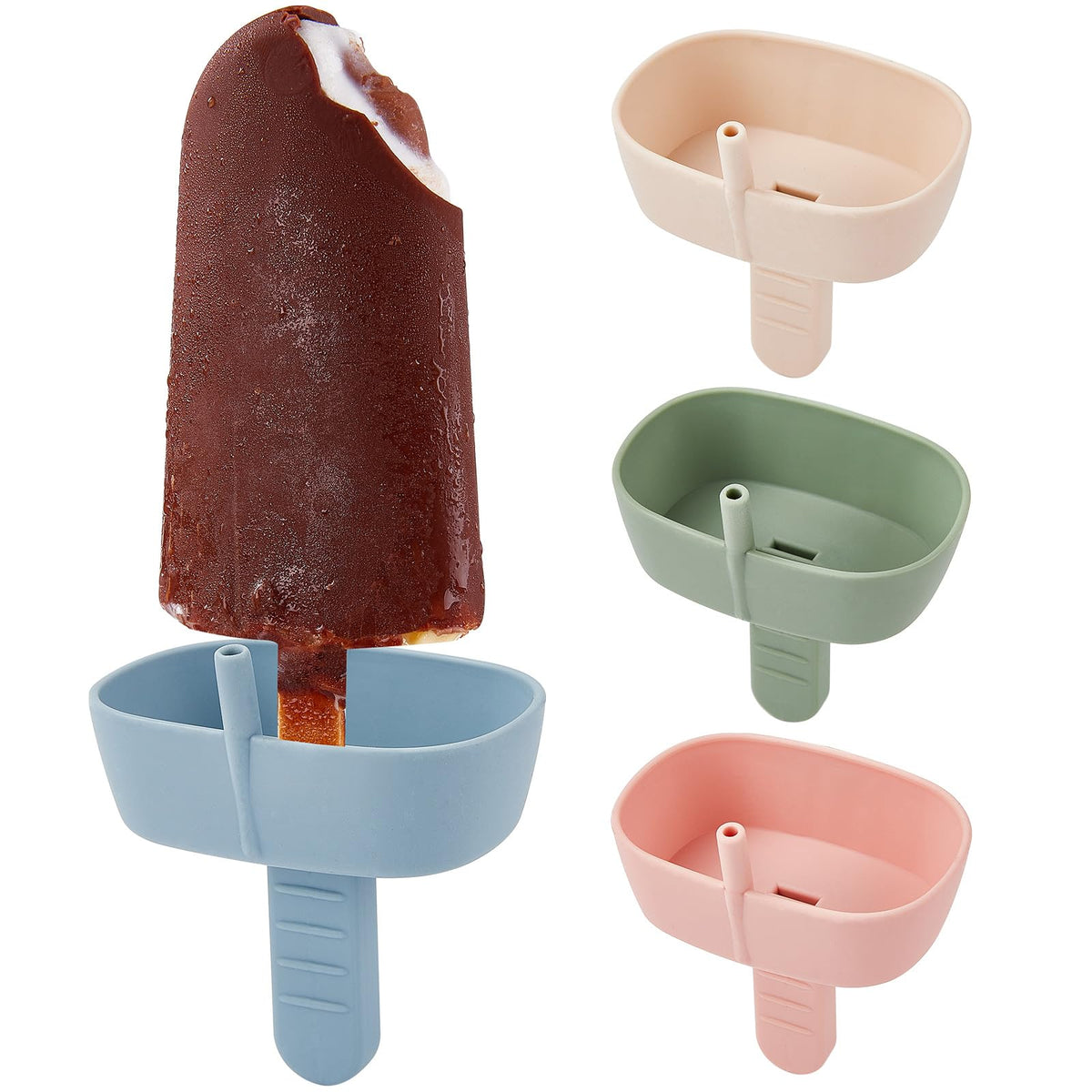 4Pack drip-free silicone popsicle holders — AODISTUCE holder with straw and slots for sticks