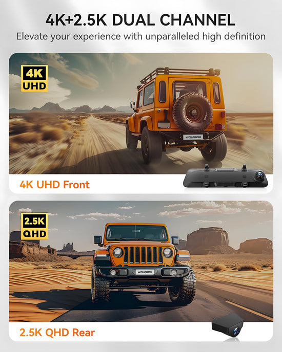WOLFBOX G900 onboard camera — 4K front and 2.5K rear with smart touch screen