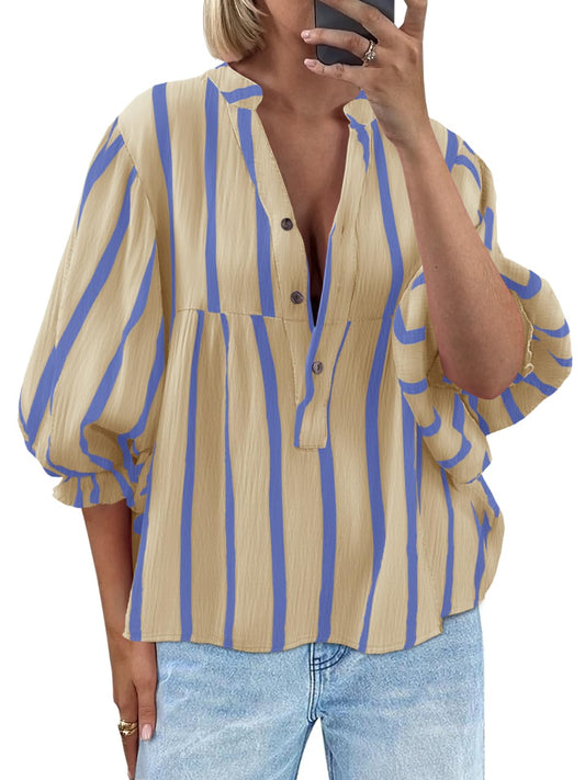 Shirt — Puff sleeve striped babydoll top by Tankaneo